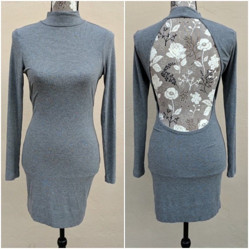 Nasty Gal Grey Backless Rib Knit Dress